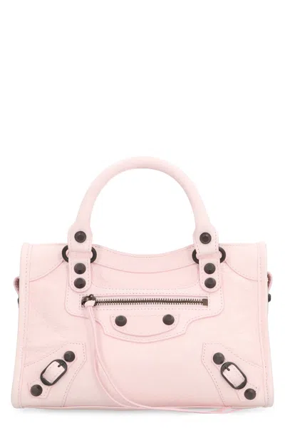 Balenciaga Mini Leather Shoulder Bag With Metal Studs In Pink