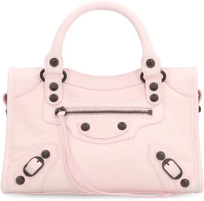 Balenciaga Mini Leather Shoulder Bag With Metal Studs In Pink