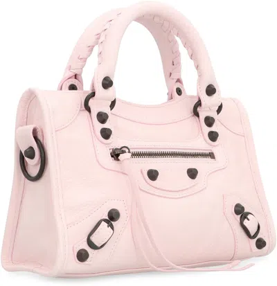 Balenciaga Mini Leather Shoulder Bag With Metal Studs In Pink
