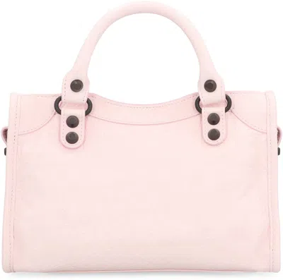 Balenciaga Mini Leather Shoulder Bag With Metal Studs In Pink