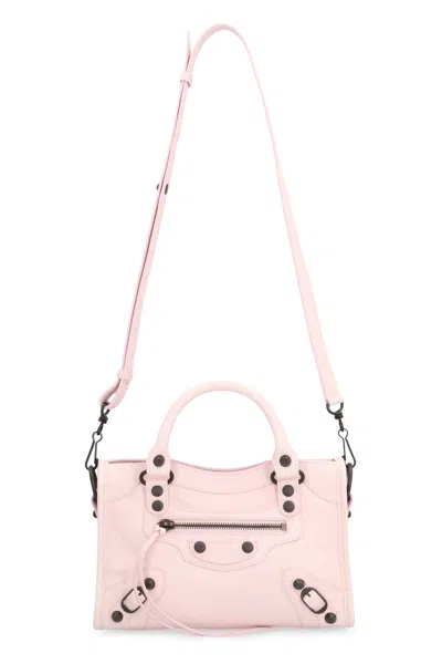 Balenciaga Mini Leather Shoulder Bag With Metal Studs In Pink