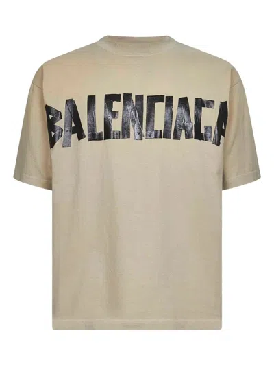 Balenciaga Men Beige Tape Type Medium Fit T-shirt