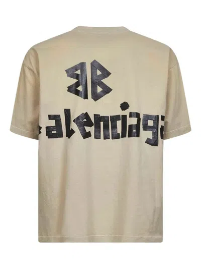 Balenciaga Men Beige Tape Type Medium Fit T-shirt