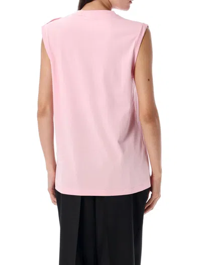 Balmain Logo Button Crew Neck Sleeveless Top In Pink