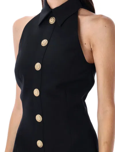 Balmain Buttoned Halter-neck Mini Dress In Black