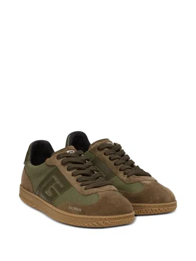 Balmain Men's Leather And Canvas Swan Trainers In Brown