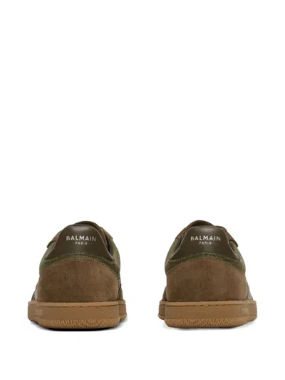 Balmain Men's Leather And Canvas Swan Trainers In Brown