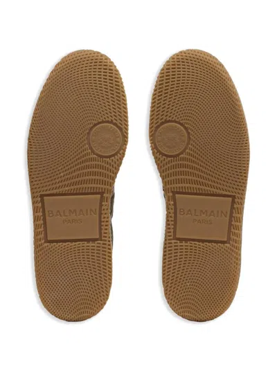Balmain Men's Leather And Canvas Swan Trainers In Brown