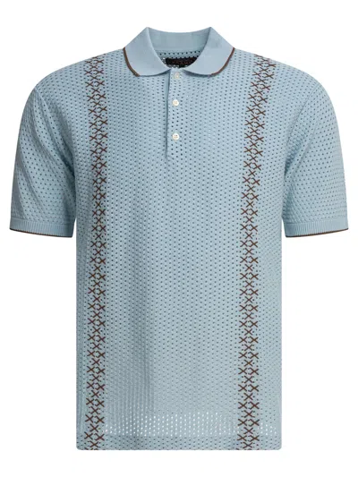 Beams Perforated Polo Shirt Polo Shirts Light Blue