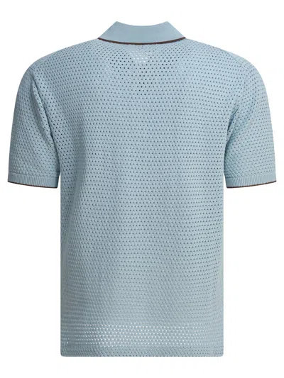 Beams Perforated Polo Shirt Polo Shirts Light Blue