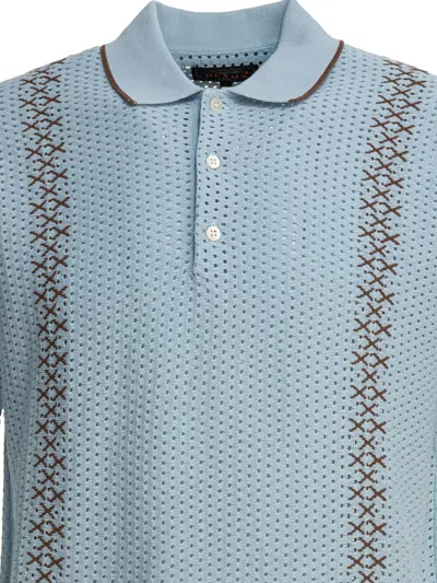 Beams Perforated Polo Shirt Polo Shirts Light Blue