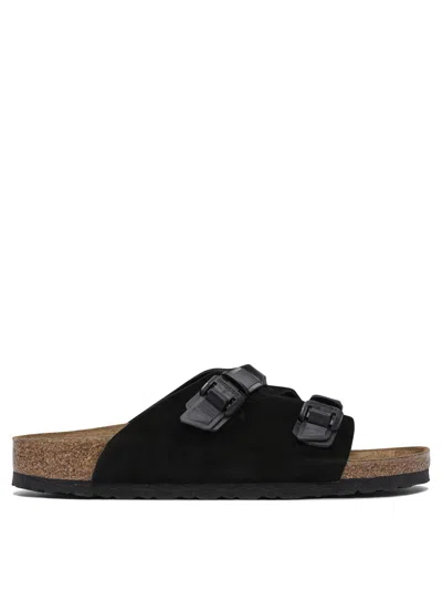Birkenstock Zurich Double-strap Suede Slides In Black