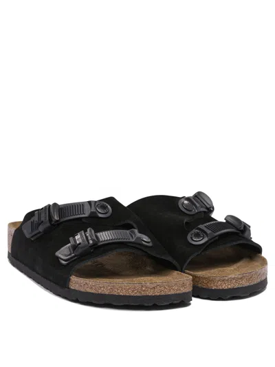 Birkenstock Zurich Double-strap Suede Slides In Black