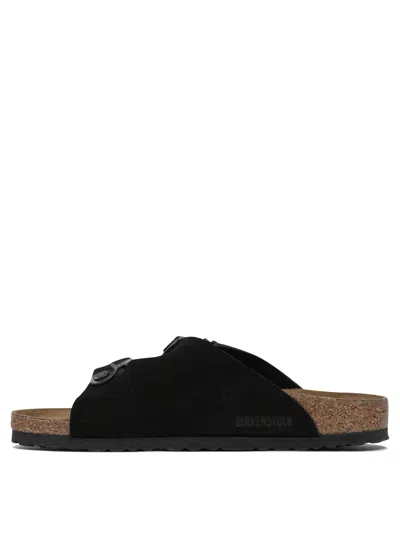 Birkenstock Zurich Double-strap Suede Slides In Black