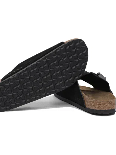 Birkenstock Zurich Double-strap Suede Slides In Black