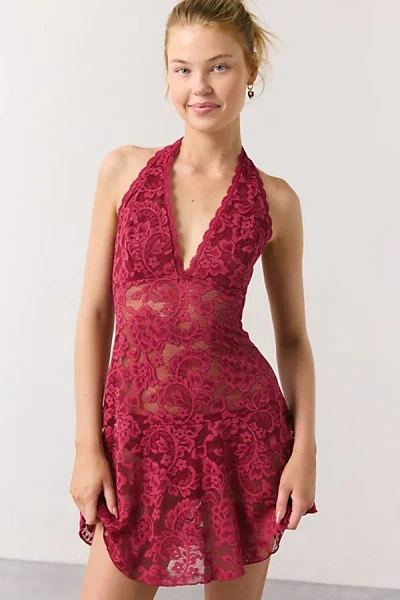 Out From Under Jena Sheer Lace Halter Slip In Red, Women's At Urban Outfitters