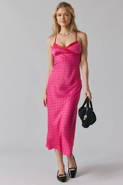 Kimchi Blue Slip It On Tie-back Satin Midi Dress In Red, Women's At Urban Outfitters In Pink