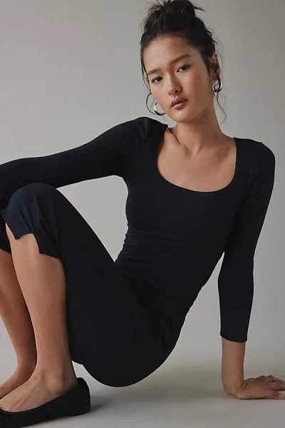Bdg Andie 3/4 Sleeve Square Neck Cropped Tee Top In Black, Women's At Urban Outfitters