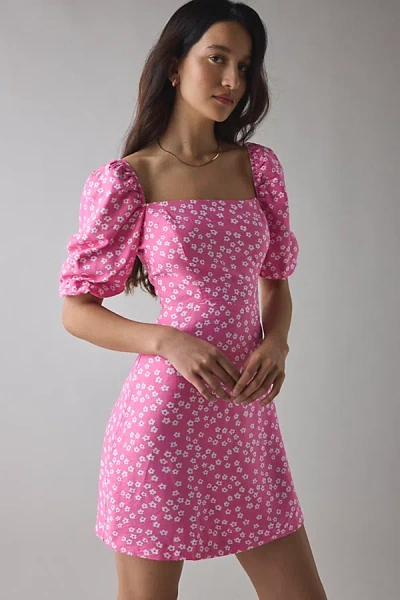 Glamorous Candy Pink Floral Puff Sleeve Mini Dress In Pink, Women's At Urban Outfitters