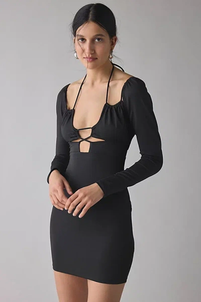 Glamorous Black Cutout Lace-up Knit Bodycon Mini Dress In Black, Women's At Urban Outfitters