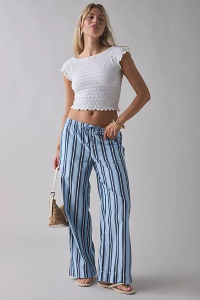 Bdg Joey Cotton Poplin Straight Leg Pull-on Pant In Blue Stripe, Women's At Urban Outfitters