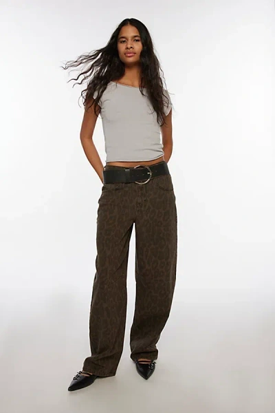 Bdg Logan Printed Buckle Baggy Barrel Jean In Animal Print, Women's At Urban Outfitters