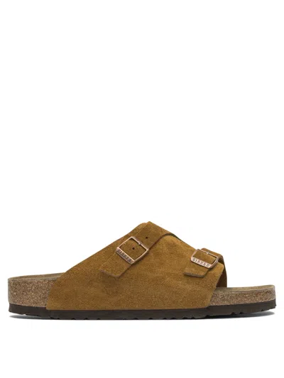 Birkenstock Toe Open Suede Cork Sandals In Brown