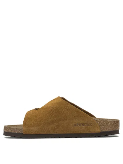 Birkenstock Toe Open Suede Cork Sandals In Brown