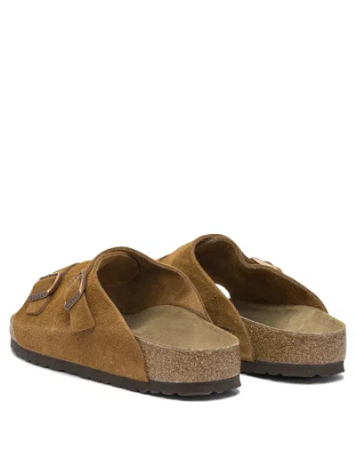 Birkenstock Toe Open Suede Cork Sandals In Brown