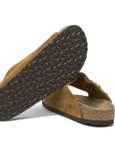 Birkenstock Toe Open Suede Cork Sandals In Brown