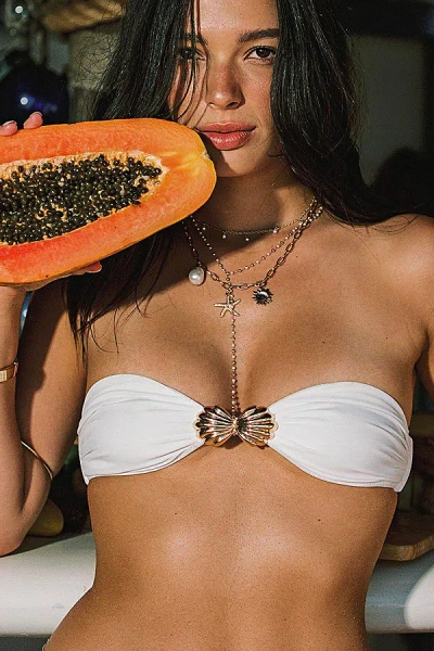 Edikted Shellee Bandeau Bikini Top In White, Women's At Urban Outfitters In White