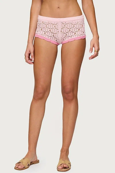 Edikted Elisa Open Knit Shorts In Light/pink, Women's At Urban Outfitters