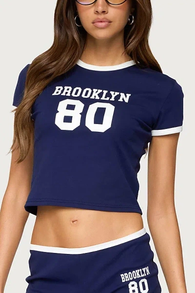 Edikted Brooklyn Contrast T Shirt Top In Navy, Women's At Urban Outfitters
