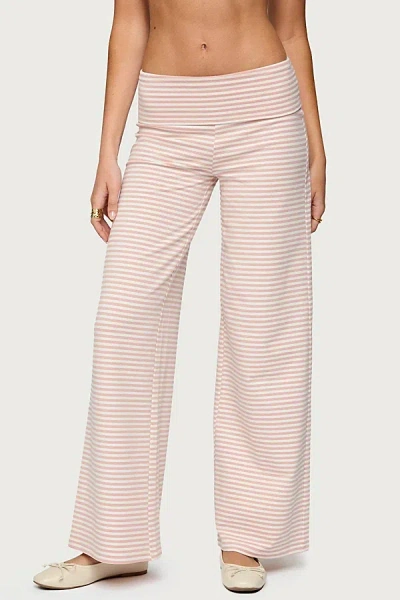 Edikted Lilah Striped Fold Over Pants In Pink/and/white, Women's At Urban Outfitters