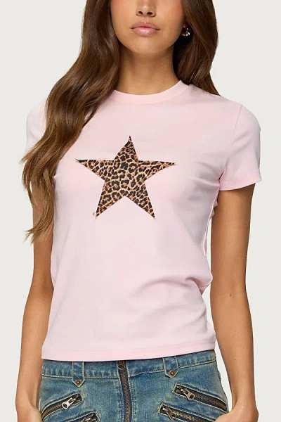 Edikted Narla Leopard Star T-shirt Top In Light/pink, Women's At Urban Outfitters