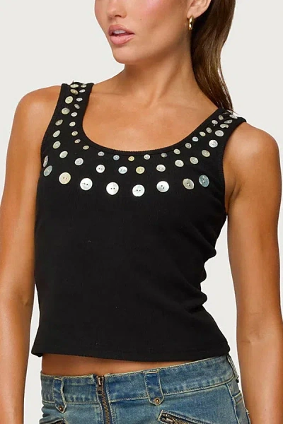 Edikted Beach Babe Pearly Button Tank In Black