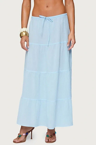 Edikted Kaila Cotton Tiered Maxi Skirt In Light/blue, Women's At Urban Outfitters