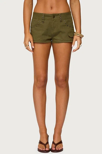 Edikted Hazen Grommet Low Rise Shorts In Olive/washed, Women's At Urban Outfitters
