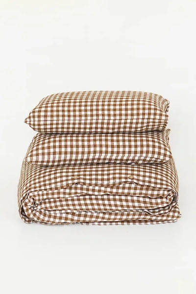Magiclinen 3-piece Linen Duvet Cover Set In Cinnamon Gingham At Urban Outfitters