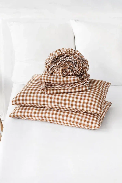 Magiclinen 4-piece Linen Sheet Set In Cinnamon Gingham At Urban Outfitters