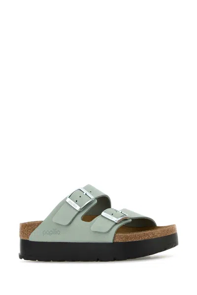Birkenstock Mint Green Leather Arizona Slippers