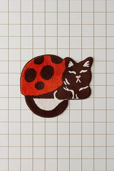 Urban Outfitters Ladybug Cat Plush Tufted Bath Mat In Red At