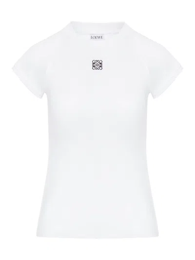 Loewe White Cotton-blend T-shirt With Anagram Logo Women In White