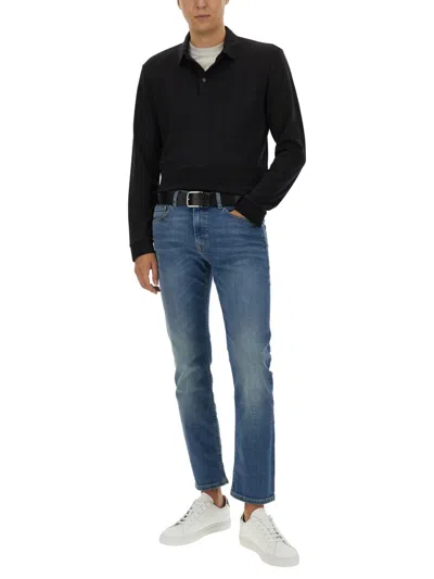 Hugo Boss Cotton Polo Shirt Long Sleeves In Black