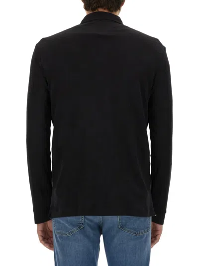 Hugo Boss Cotton Polo Shirt Long Sleeves In Black