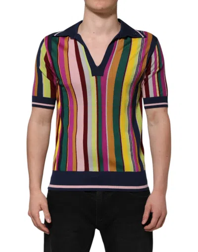 Dolce & Gabbana Multicolor Stripes Collared Men Polo T-shirt In Multi