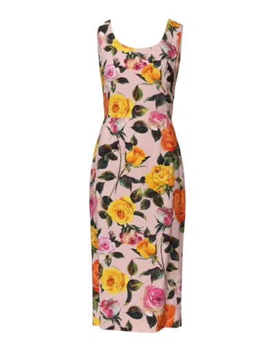Dolce & Gabbana Multicolor Floral Knee Length Sheath Dress In Multi