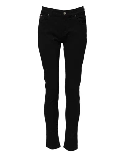 Dolce & Gabbana Black Cotton Logo Skinny Mid Waist Denim Jeans In Black