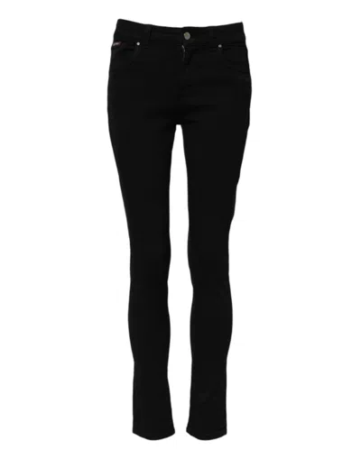Dolce & Gabbana Black Cotton Logo Skinny Mid Waist Denim Jeans In Black