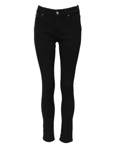 Dolce & Gabbana Black Cotton Logo Skinny Mid Waist Denim Jeans In Black